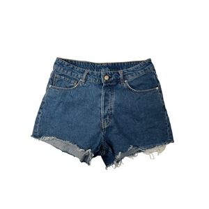 H&M &Denim Womens High Waisted Vintage Shorts Blue Denim Button Fly Size 10